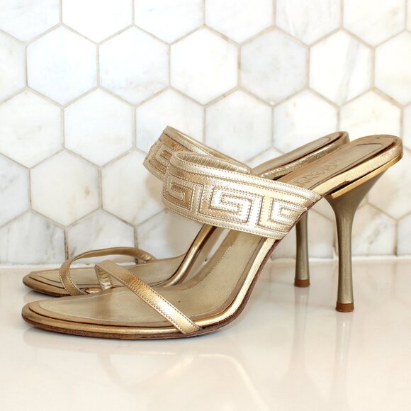 Vintage Versace Gold Strappy Sandals Heels - Picture 1 of 6